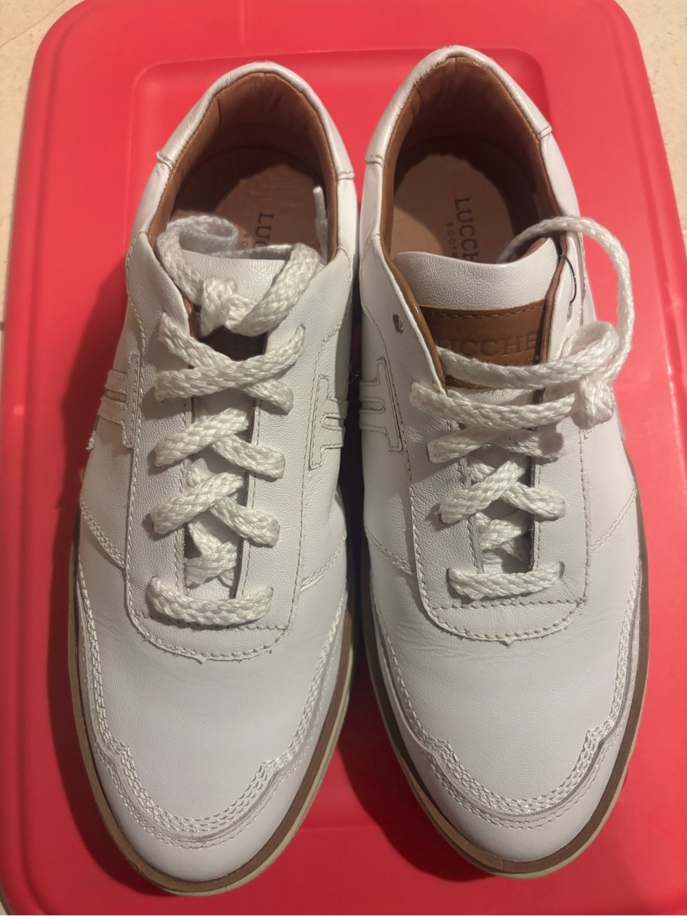 Lucchese Double L Leather Lace Up Sneakers White